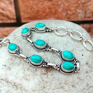 925 Sterling Silver Turquoise Bracelet , Handmade Gemstone Jewellery , Boho Cuff , Gift for Her, Layering Gift Bracelet ,Boho Jewellery