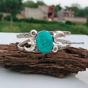 925 Sterling Silver Bangle Turquoise Bangle – Adjustable Gemstone Bracelet Cuff Bracelet Handmade Sterling Silver Turquoise Bangle
