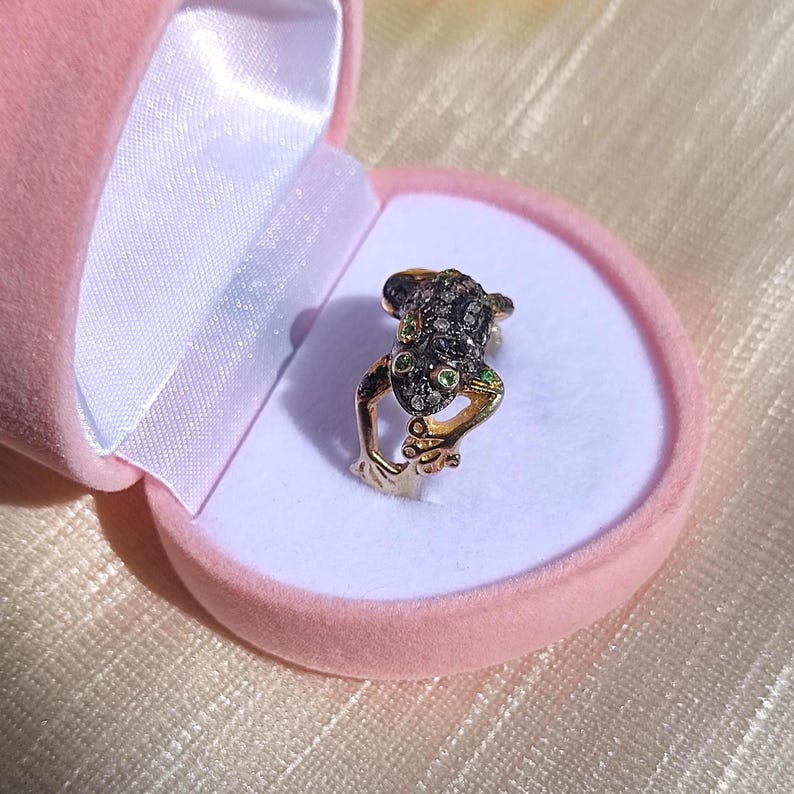 Vintage Frog Statement Ring With Green Stone Eyes , Enchanted Forest ...