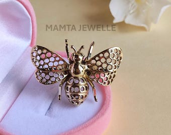 Golden Honey Bee Statement Ring , beautiful bee ring , brass ring , nature lover , christmas gift , adjustable ring , nature inspire ring