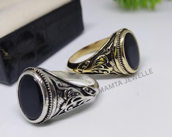 Black onyx men&#39;s ring , Oval onyx ring , Brass men ring , Signet ring , Antic ring