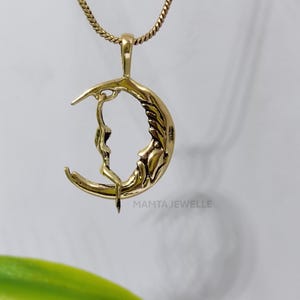 Swing Lady in the moon pendent , Riding lady on moon , Gold plated necklaces , Brass pendent , Unique jewellery , Unisex Necklaces