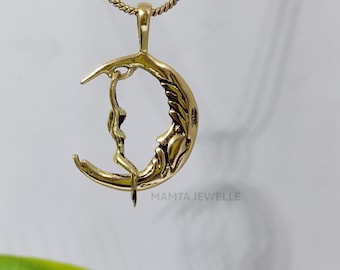 Swing Lady in the moon pendent , Riding lady on moon , Gold plated necklaces , Brass pendent , Unique jewellery , Unisex Necklaces