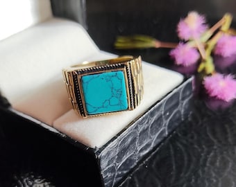 Natural Turquoise Ring, Gemstone Ring, Men's Turquoise Ring, Men's Ring, Gift For Him ring , Brass ring