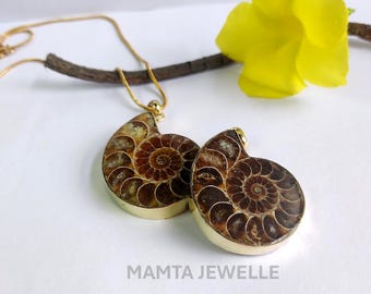 Ammonite fossil pendant , handmade ammonite pendant , brass pendant , natural ammonite fossil necklace
