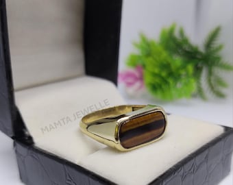 Tiger eyes ring , Signet ring , Capsule stone ring, Unisexual ring , Brass ring , Tiger eye signet ring