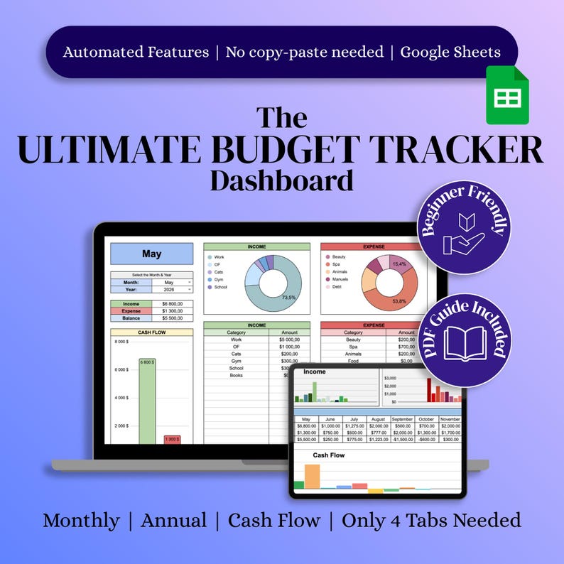 Automated Budget Tracker | Google Sheets Personal Finance (digital ...