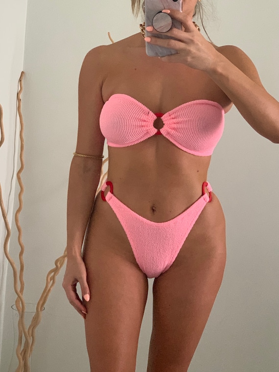 Seersucker Multi-wear Triangle Bikini Top in Bubblegum Pink