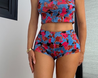 Cami & Mini Shorts Swimwear Beachwear Set in Floral Print Sz S