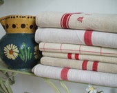 ANTIQUE FRENCH LINEN linen  kitchen cloths red stripe  ..linen tea towel linen  napkins