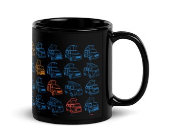 Rainbow Tile Vanagon Eurovan Bus Camper Van Evolution Inspired Black Glossy Coffee Tea Mug