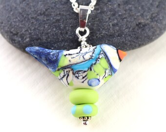 Deep Red Lampwork Pendant Little Bird Fall Pendant Necklace