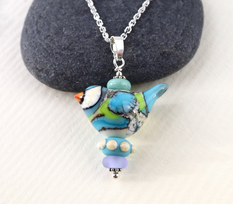 SRA Beautiful LARGE Swedish Woodland Fantasy Songbird Glass necklace One of a kind Handmade lampwork by Marianne Degener