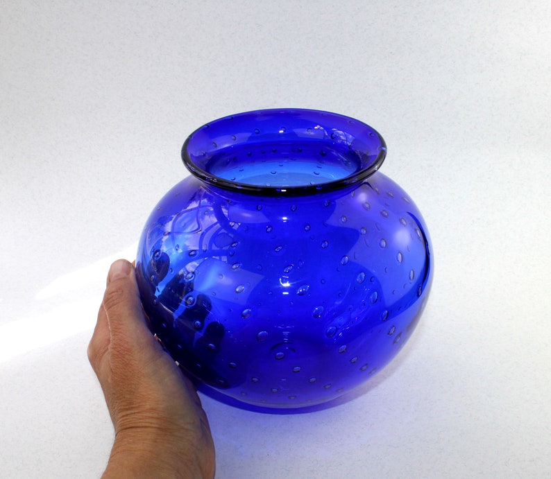 Large cobalt blue hand blown glass vase sra glassware etsy