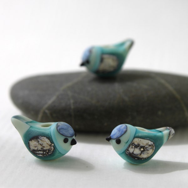Kleine Birdies, Paar van glas Vogel kralen, Lampwerk, SRA, Matglas, Sieraden Supplies, Handgemaakt in Zweden door Marianne Degener