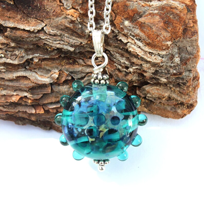 Handmade Glass Pendant Glass Jewelry Turquoise Glass Bead Pendant Sterling Silver Lampwork Jewelry Lampwork Bead