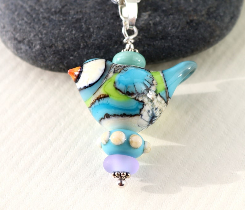 SRA Beautiful LARGE Swedish Woodland Fantasy Songbird Glass necklace One of a kind Handmade lampwork by Marianne Degener