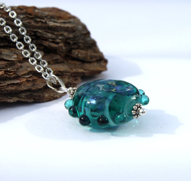 Handmade Glass Pendant Glass Jewelry Turquoise Glass Bead Pendant Sterling Silver Lampwork Jewelry Lampwork Bead