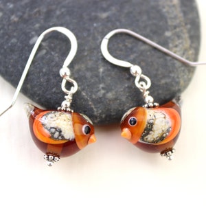 Cute Orange Glass Bird Earrings, Sterling Silver, SRA, Glass Jewelery, Lampwork Beads, Handmade by Marianne Degener