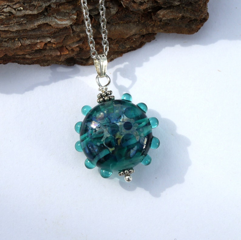 Handmade Glass Pendant Glass Jewelry Turquoise Glass Bead Pendant Sterling Silver Lampwork Jewelry Lampwork Bead
