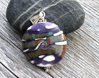 Lampwork Glasperle Anhänger: Lila, Grün, Sterling Silber Kette