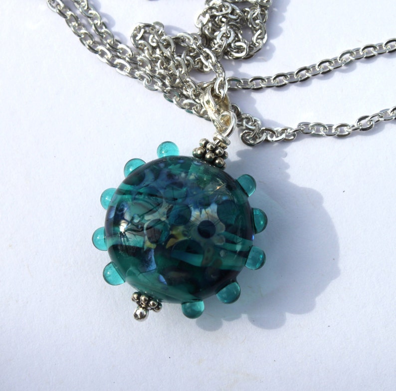 Handmade Glass Pendant Glass Jewelry Turquoise Glass Bead Pendant Sterling Silver Lampwork Jewelry Lampwork Bead