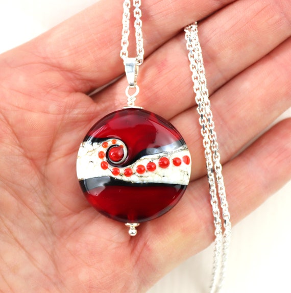 Fabulous Deep Red Glass Bead Pendant SRA Lampwork Jewelry Sterling Silver Glass Bead Lentil Lampwork Glass Swedish Handmade Etsy Canada