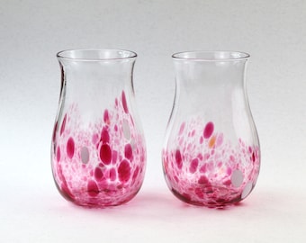 Hand Blown Glass Tumblers: Pink Ruby Red, Set of 2
