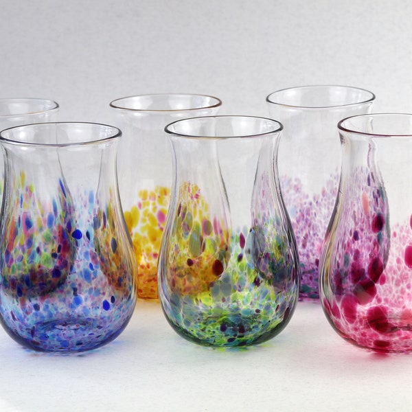 Rainbow Glasses, Set of 6 Multi Coloured Large Hand Blown Glass Tumblers, Juice Glasses, Water Glasses, Swedish Handmade by Marianne Degener