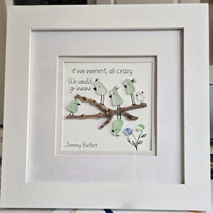 Whimsical Coastal Art: Bird and Book Sea Glass Frame