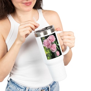 Floral Insulated Travel Mug with Straw, 40oz | Perfect for On-the-Go, Hot/Cold Beverages, Gift for Flower Lovers, Picnic, Outdoor Adventures