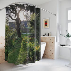 Green Garden Shower Curtain - Vintage Apple Tree, Botanical Bathroom Decor, Rustic Farmhouse Bath Curtain, Nature Lover Gift, Floral