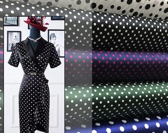 Zeitloser 0,8 cm Polka-Dot-Print-Seiden-elastischer Satin-Stoff, Vintage-Dot-Print-Seide für Kleider, Blusen, Kleidung, ， in verschiedenen Farben erhältlich