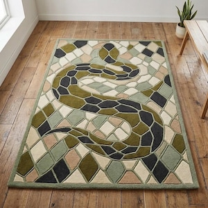Alfombra de lana con diseño de serpiente tejida a mano: Alfombra moderna con mosaico para la sala de estar.