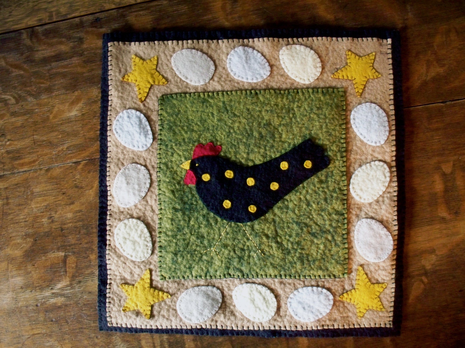 Wool Felt chicken N' Eggs Penny Rug Etsy