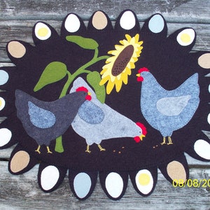 Wool Felt Sunflower and Chickens Penny Rug