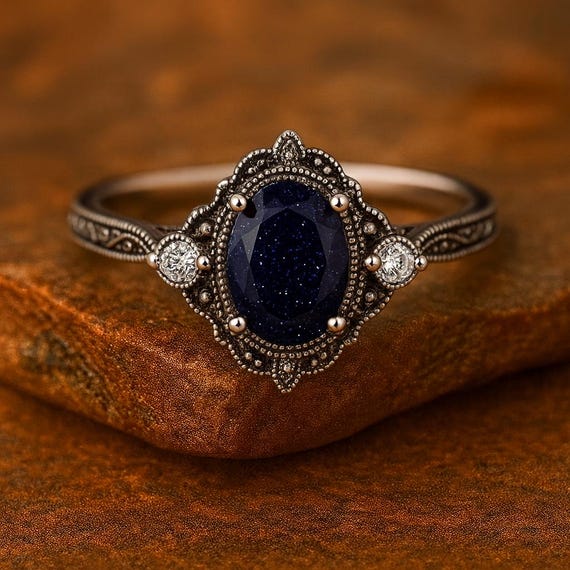 Art Deco Sandstone Ring: Sterling Silver Filigree  display picture 1