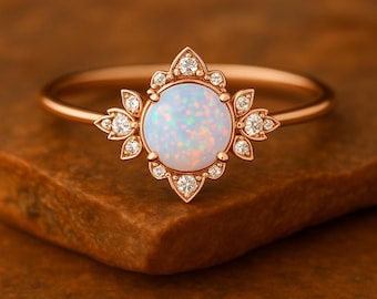 Roségouden lotusopaalring: sterlingzilver vintage bloemdessin