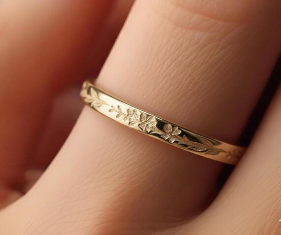 14k Gold Plated Flower Ring, Nature Inspired Branch Eternity Band, Dainty Botanical Ring