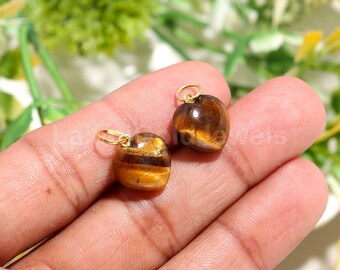 Natural Tiger's Eye Charm, 18k Solid Gold Charm, Brown Tiger's Eye Charm, Gold Charm Pendant, Handmade Charm, Minimalist Charm, Dainty Charm