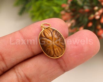 Handmade 18K Solid Gold Tiger's Eye Charm Pendant