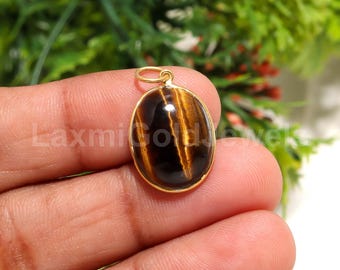 Natural Tiger's Eye Charm, Solid 18K Gold Charm, Gold Charm, AA Tiger's Eye Gold Charm, Minimalist Charm, Handmade Gold Charm, Charm Pendant
