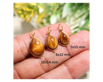 Natural Tiger's Eye Charm, Solid 18K Gold Charm, Tiger's Eye Charm, Solid Gold Charm, Gold Charm Pendant, Handmade Gold Charm, Dainty Charm,