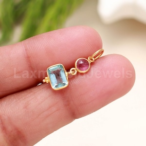 Natural Blue Topaz Charm, Solid 18K Gold Charm, Tourmaline Charm, Solid Gold Charm, Topaz Charm, Gold Charm, Handmade Charm, Charm Pendant,