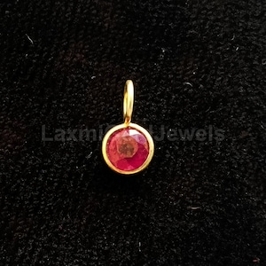 Natural Ruby Gemstone 18K Solid Gold Charm Pendant, Round Shape Ruby Charm, Solid Gold Charm, Handmade Gold Charm, July Birthstone Charm,