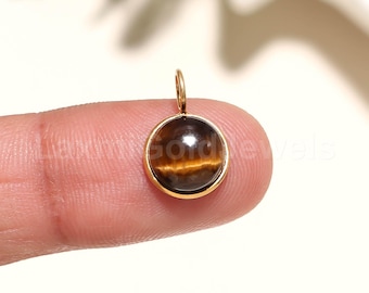 Natural Tiger's Eye Charm, 18k Solid Gold Charm, AA Tiger's Eye Charm, Gold Charm Pendant, Handmade Charm, Minimalist Charm, Dainty Charm,