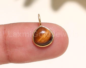 Natural Tiger's Eye Charm, 18k Solid Gold Charm, Brown Tiger's Eye Charm, Gold Charm Pendant, Handmade Charm, Minimalist Charm, Gift For Her
