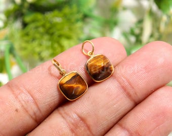 Natural Tiger's Eye Gold Charm, 18k Solid Gold Charm, AA Tiger's Eye Charm, Charm Pendant, Handmade Charm, Minimalist Charm, Dainty Charm,