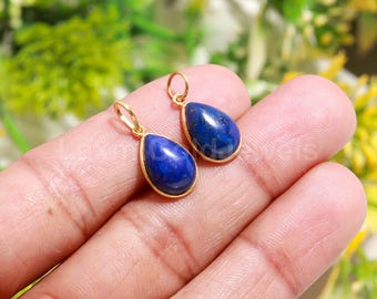 18k Solid Gold Lapis Lazuli Charm, Pear Pendant