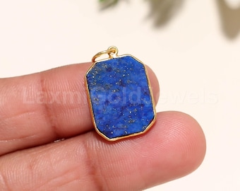 ハンドメイド 18K ゴールド ラピスラズリ ペンダント - 天然三角形の